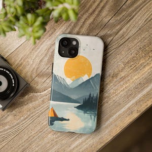 Adventure Awaits Tough Phone Case: Mountain Lake Camping Design
