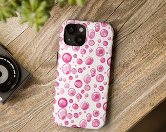 Capa de celular rosa com estampa de chiclete