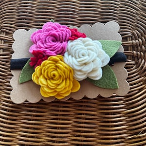 Felt Flower Baby Headband: Soft Nylon Band, Newborn to Child