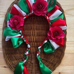 Handmade Lele Headband: Mexican Fiesta Ribbon & Paper Flowers