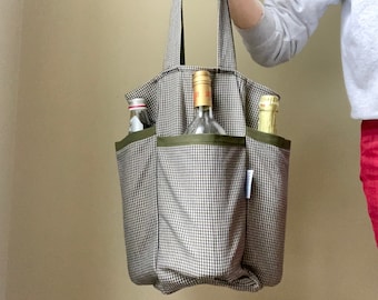 2, 3, 4 Wine Cocktail Bottle Fabric Carrier Tote Bag / Appetizer Charcuterie Picnic Bag / Hostess New Home Wedding / Unisex Eco Holiday Gift