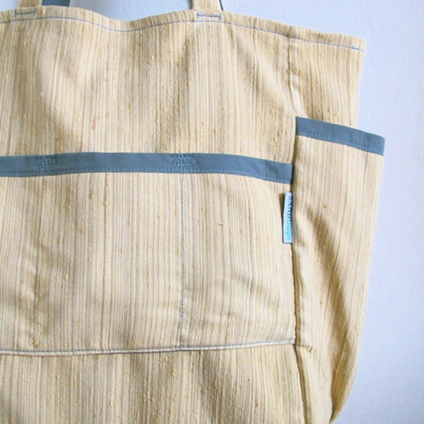 Gold and Grey Large Weekender - Textured Modern Yellow & Grey Travel Tote / Diaper Bag / Teacher Bag - Eco Friendly Fashion - Under 50 Gift