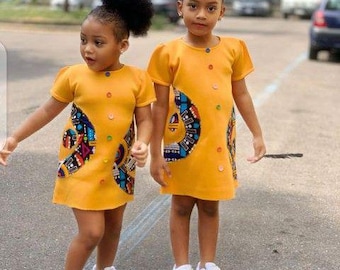 Vestido a juego para niña pequeña con estampado africano – Vestido de cumpleaños Ankara para niñas, conjunto de verano, vestido infantil hecho a mano de 1 a 5 años, conjunto para niñas