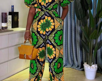Afrikaanse print jumpsuit Ankara trouwjurk, Afrikaanse print bruidjurk, Afrikaanse zeemeerminjurk, Afrikaanse print uitlopende midi maxi-jurk, bubu-jurk