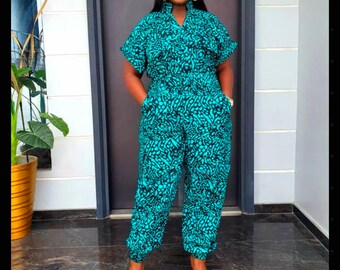 Jumpsuit met Afrikaanse print, trouwjurk van Ankara, bruidjurk met Afrikaanse print, Afrikaanse zeemeerminjurk, uitlopende maxi-jurk met Afrikaanse print, uitlopende midi-jurk, bubu-jurk