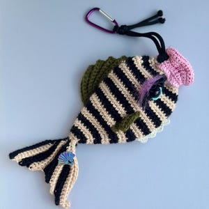 Pochette porte-clés en forme de poisson au crochet avec mousqueton, porte-monnaie, organiseur pour étui à écouteurs et clés