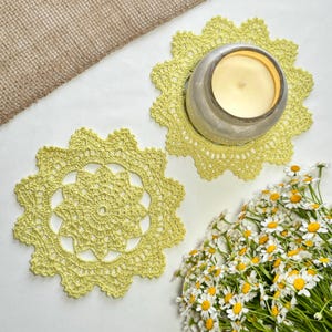 Small Crochet Doilies - Set Of 2 Light Green Coasters| Mandala Doily| Lace Doily| Mug Coasters| Flower Coaster| Handmade Gift| Gift For Her