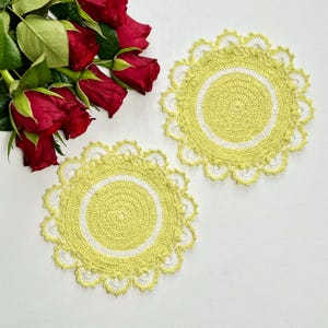 Crochet Coaster Set of 2 - Light Green Lace Table Coasters| Cotton Mug Rug| Mandala Coasters| Farmhouse Decor| Crochet Doilies| Gift For Mom