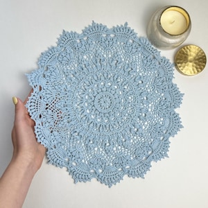 Crochet Doily - Round Table Centerpiece|Textured Doily|Blue Mandala Doily|Lace Doily|Pineapple Doily|Boho Crochet Decor|Vintage-Style Doily