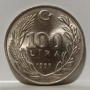 1987 Turkey 100 Lira Coin Vintage  – Old Turkish Lira Collectible