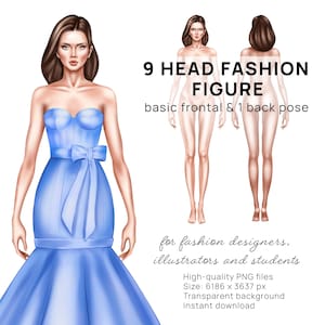 Fashion Figure Template – Procreate Female Body  – Digital Woman Figure – Realistic 9 head silhouette  Front & Back Female Straight Pose