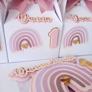 Rainbow First Birthday Favor Box, 1st Birthday Rainbow Treat Box, Custom Name Rainbow Party Favor, Birthday Party Rainbow Pink