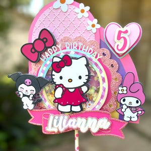 Topo de bolo de aniversário de gatinho rosa, decoração de festa de gatinho, decoração de bolo de gatinho pastel, aniversário de gatinho de desenho animado, topo de bolo de aniversário doce