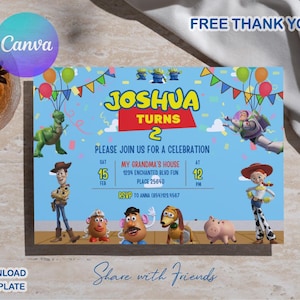 Convite Digital Toy Story, Festa de Aniversário Toy Story, Convite Digital Infantil, Festa de Aniversário Infantil, Download Instantâneo, Canva, Toy Story