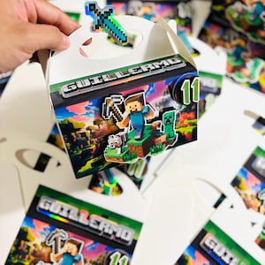 Pixel Block Party Favor Boxes, Video game Gable boxes, Gamer Party Favors, Pixel Game Treat boxes, Pixel building favor boxes