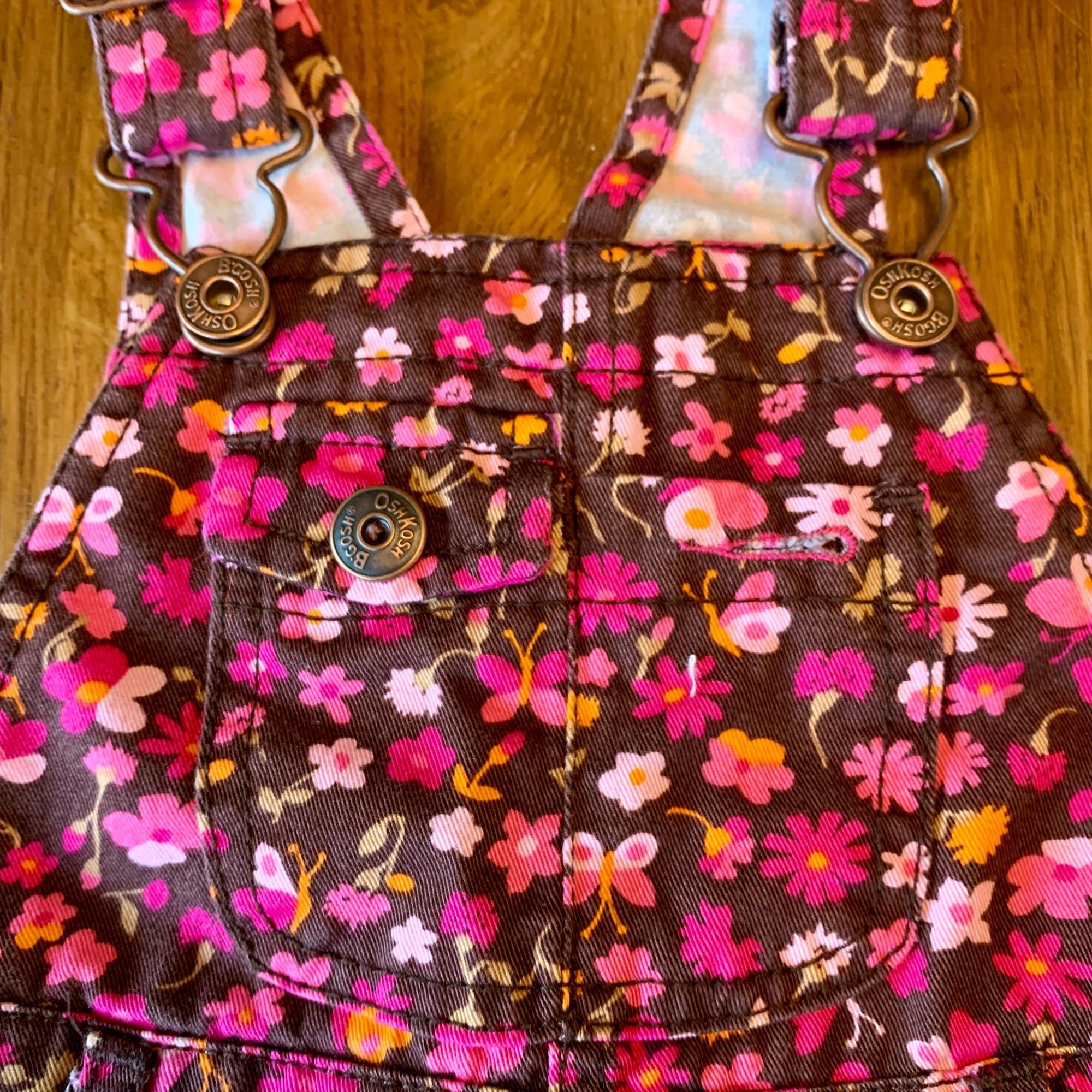 OSHKOSH Vintage Floral Overall Dress Girls 18 M Cotton Ruffles 