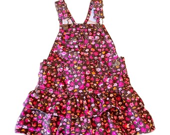 OSHKOSH Vintage Floral Overall Dress Girls 18 M Cotton Ruffles Vestback Toddler