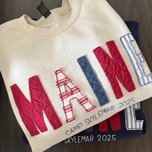 Moletom de patchwork personalizado, moletom personalizado, moletom com letras de tecido, ditado personalizado, letras acolchoadas, moletom universitário personalizado