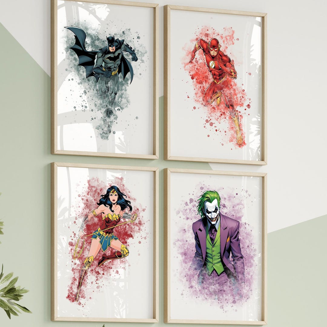 Watercolor DC Superhero Prints Justice League Art Set Of 6 digital watercolor-dc-superhero-prints-justice-league-art-set-of-6-digital