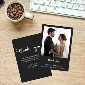 Cartões de agradecimento de casamento retrô com foto | Cartão de agradecimento de casamento digital personalizado | Design personalizável | Cartão postal com foto personalizado