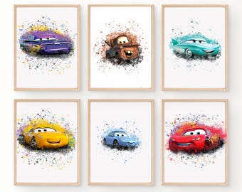 Lightning McQueen Nursery Prints: Cars Movie Watercolor Art (Digital Download)