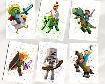Lot de 6 impressions d'art murales de jeux vidéo aquarelle - téléchargement numérique pour chambre de garçon, chambre d'enfant, cadeau pour joueur de salle de jeux, meilleur cadeau pour enfant bohème
