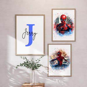 Spiderman Themed Prints Set of 3 Wall Art Superhero Prints Nursery Decor Spiderman Digital Posters Personalized Name for Boys & Girls Room