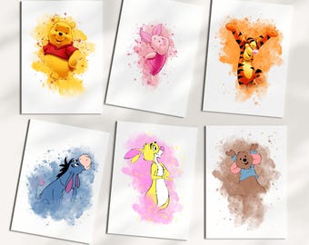 Winnie the Pooh Nursery Wall Art Set | Pooh Bear Printable Baby Room Decor| 6 Character Prints for Kids Room (Digital Download)