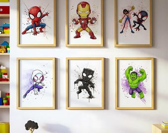 Spidey and His Amazing Friends Wall Art Prints | Set of 6 Printable Posters | Kids Room Decor | Spidey Nursery Wall Art | Superhero Prints