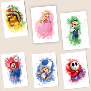Super Mario Watercolor Prints: Kids Room Gamer Decor (Digital Download Set of 6)