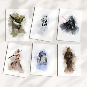Star Wars Aquarell Digitales Wand Kunst Set – Sci-Fi druckbare Poster – Galaxie Themen Wohnkultur – Sofortiger Download Drucke Kinder Wohnkultur