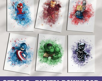 Superhero Wall Art Prints, Boys Nursery Room Decor, Set of 6 Instant Download