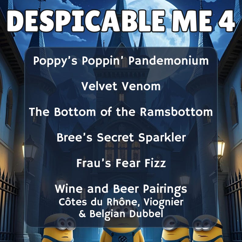 Poppy Pandemonium Despicable Me 4 Dinner & Drink Menu Kit: Recipes, Grocery List, Meal ...