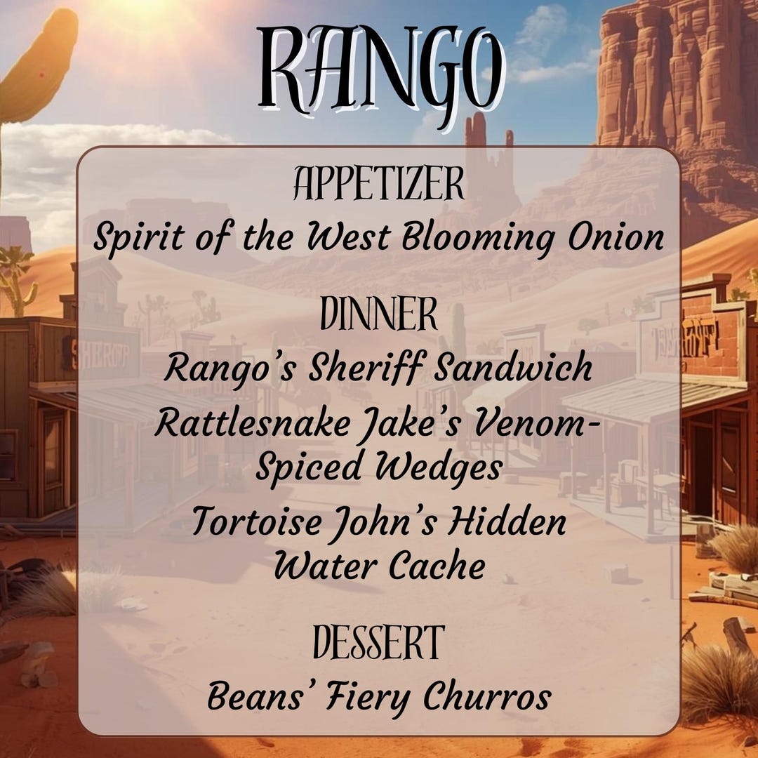 Drink Rango Rango Movie Night Dinner & Drink Menus - Editable Canva Template - Etsy