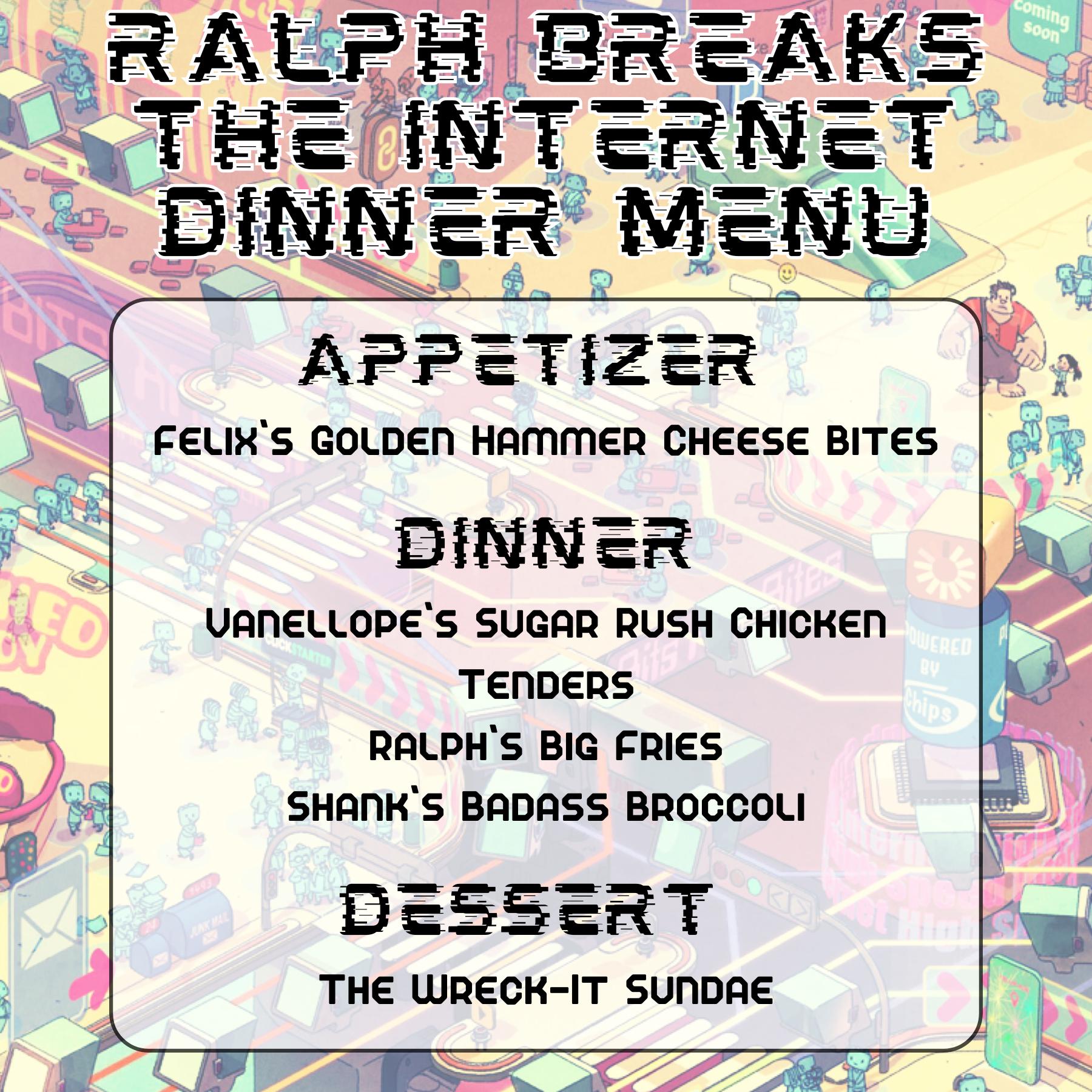 Chef Ralph Goa Menu Ralph Breaks the Internet EDITABLE Dinner and Drink Menus: Cooking ...