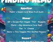 Finding Nemo Themed Dinner & Drink EDITABLE Menu with Grocery List