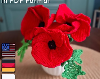 PDF Crochet Pattern – Poppies, DIY Flowers, Home Decor, Gift