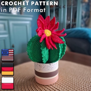 PDF Crochet Pattern – Cactus with Flower, DIY Plant, Home Decor, Gift
