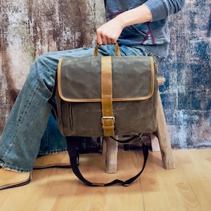 Mochila de lona vintage 3 en 1 para hombre, bolso bandolera multifunción para exteriores y uso diario.