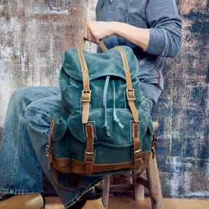 Sac à dos en toile cirée pour homme et femme - Sac à dos de voyage de randonnée vintage avec cuir Crazy Horse, cartable d'extérieur