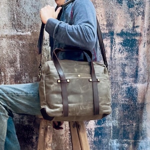Bolso bandolera de lona encerada, maletín vintage para portátil, bolso bandolera, bolso de trabajo duradero para hombre.