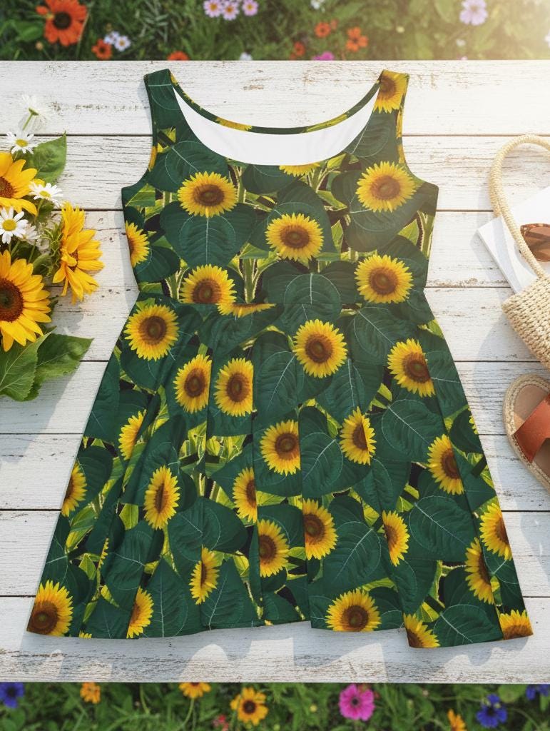 sunflower skater dress Yellow sunflower Skater Dress