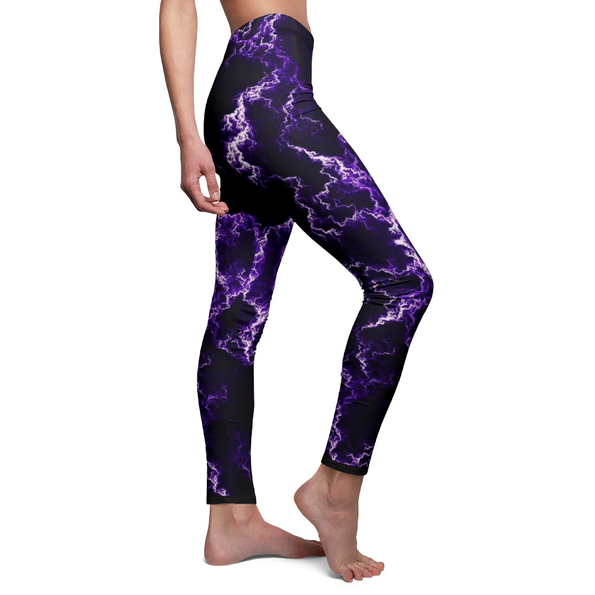 Purple Lightning Leggings, Workout Activewear, Trendy Yoga Pants