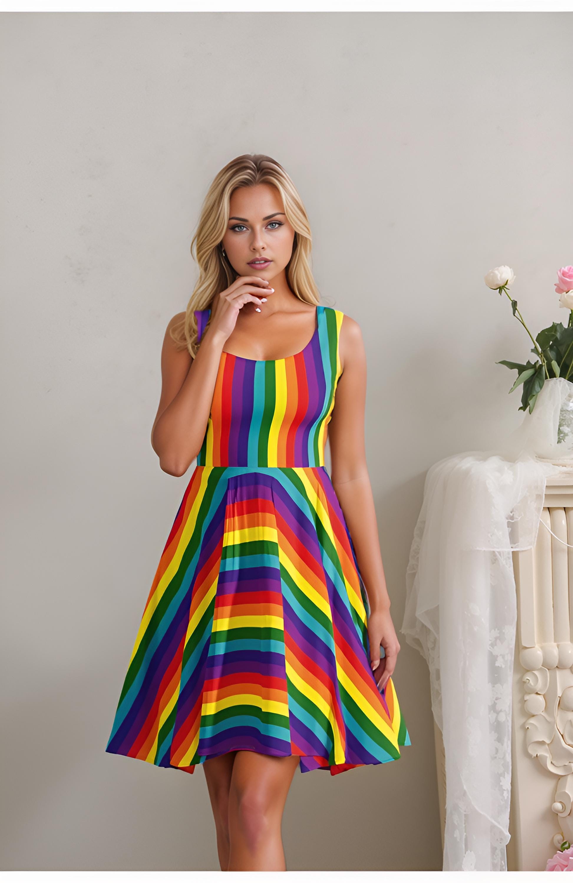 Rainbow Skater Dress for Women - Colorful Pride Dress with Asymmetrical Skirt | LGBTQ+ Festival Outfit | Vibrant Summer Party Dress