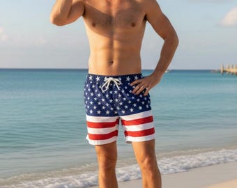 American Flag Stars Stripes Swim Shorts | Patriotic Beachwear