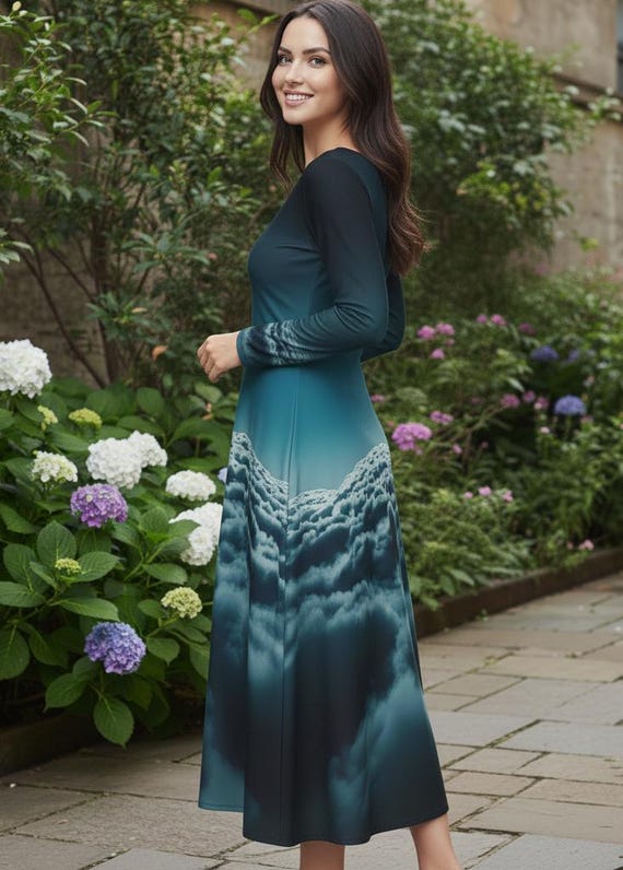 Moonlit Sky Long Sleeve Dress, Cloudscape Bohemian Festival Gown - Etsy