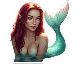 Magical Mermaid Kiss-Cut Stickers, Aesthetic Laptop Decals, Ocean Vibes, Fantasy Sticker Pack, Watercolor Art, Gift for Mermaid Lovers