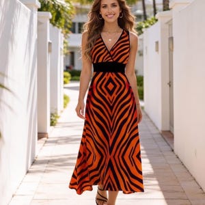 orange and black zebra print dress Rosela Dress Zebra