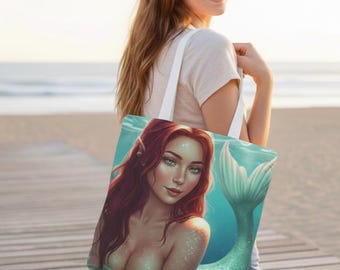 Bolsa tote sereia: bolsa de praia fantasia, ecológica