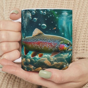 Colorful Trout Ceramic Mug, Underwater Fishing Coffee Cup, Nature Lover Gift, Fisherman Tea Mug, Wildlife Animal Lover Kitchen Decor